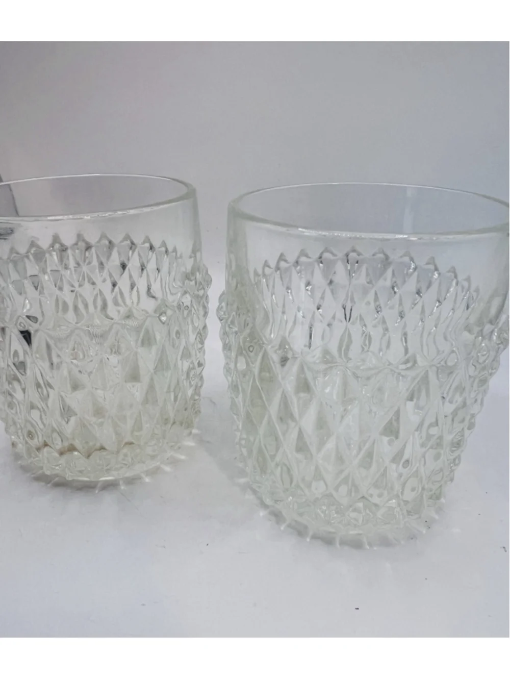 Set of (2) Vintage Indiana Glass Clear Diamond Point Old Fashioned Tumblers 3.5”